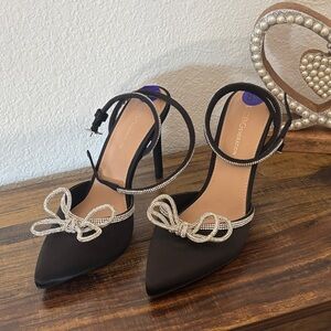 BCBGeneration Black Heels with Silver Bow Detail
